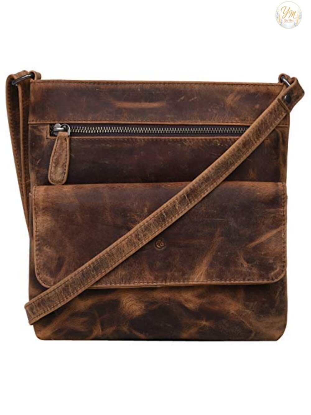 Waxed Leather Crossbody Bag Adjustable Strap Zipper Compartments
